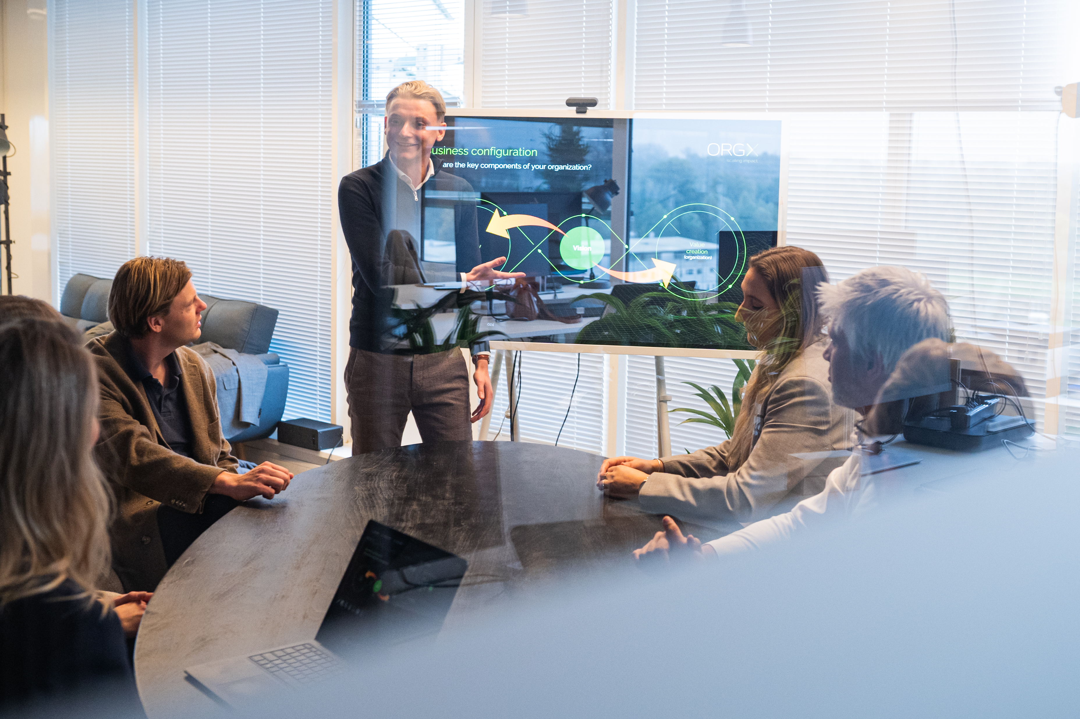 ORGX consultant working with a management team during a business transformation session.